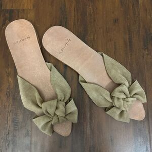 by JAMES Chelsea Sandals Nude Suede Knot Slide Slip On Flats NWOB